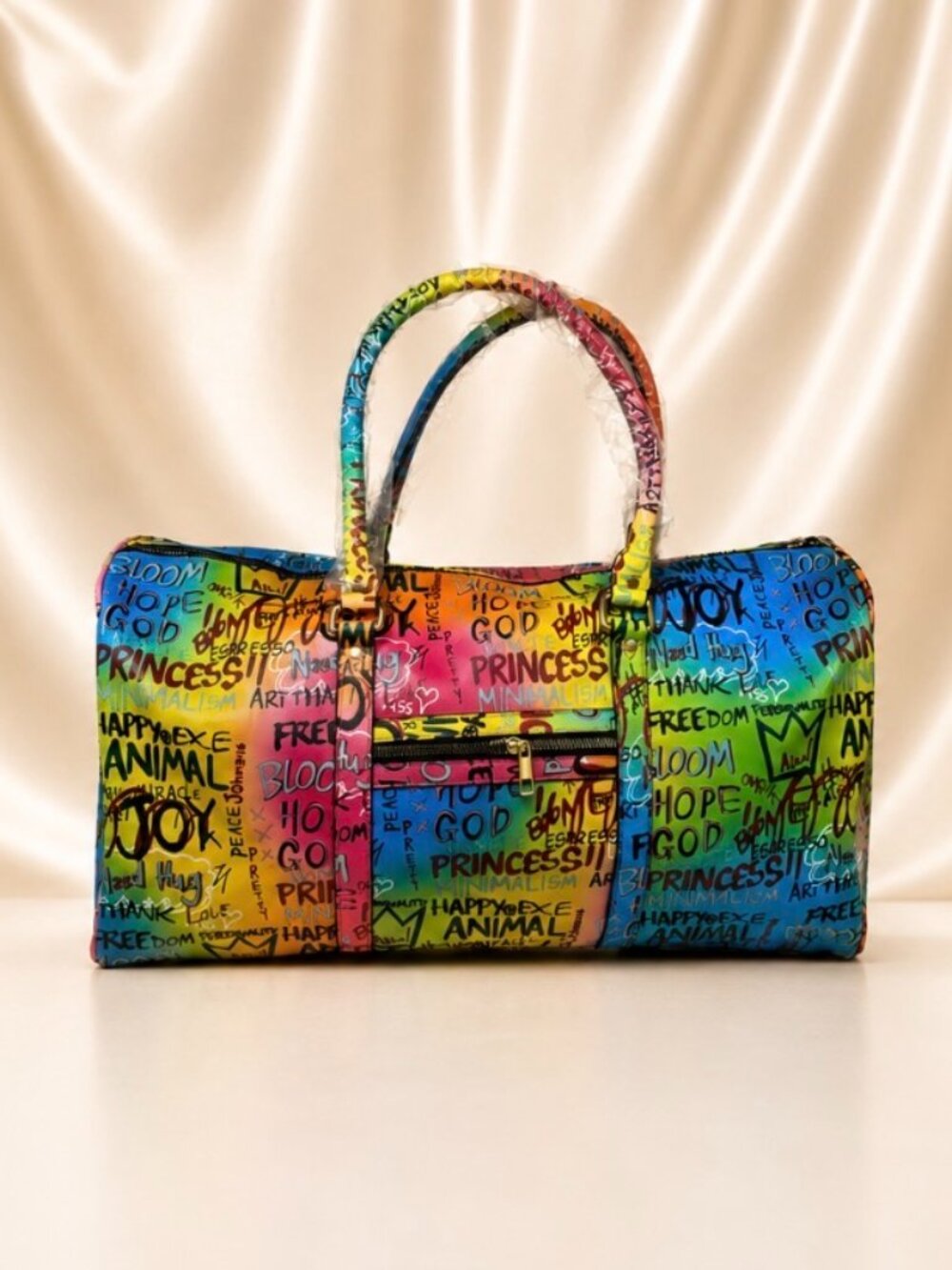 Graffiti Faux Vegan Leather Weekender Duffel Bag-Colorful Travel- Carry-On NEW!